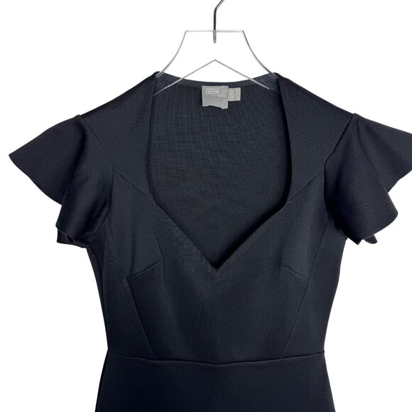 ASOS Black Ruffle Hem V-Neck Little Black Dress Size US‎ 2 Coquette - Picture 2 of 8